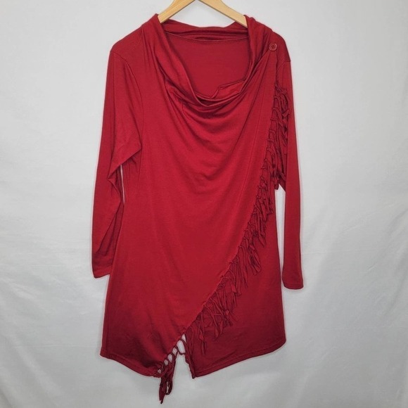 UNBRANDED Long sleeve Scoop layered neckline Button design detail  front fringe - Picture 2 of 11